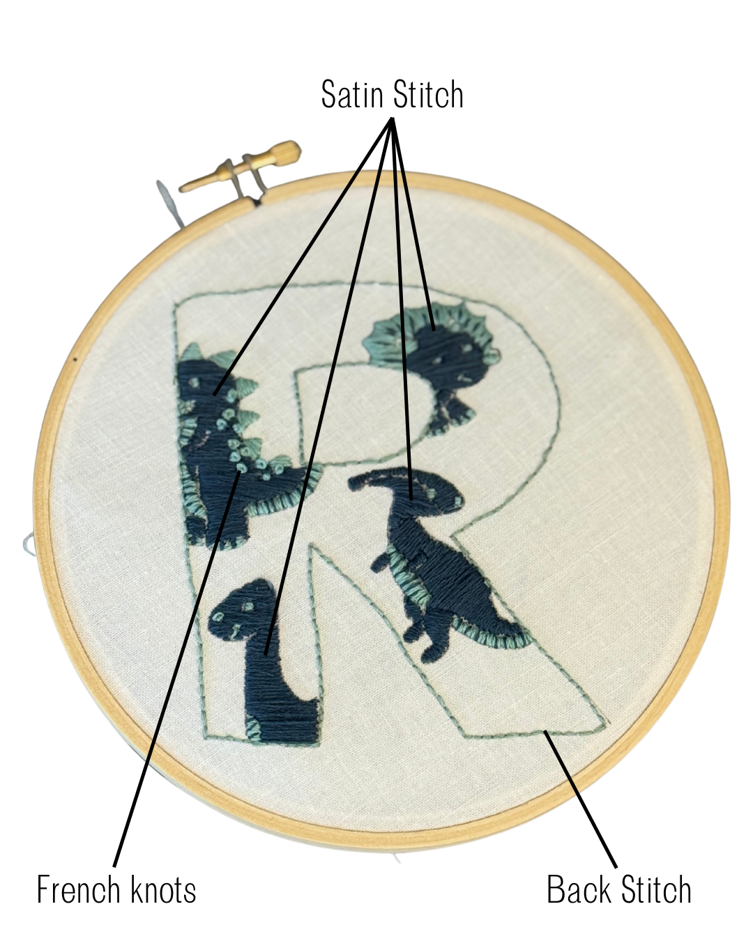 Dinosaur Alphabet Embroidery Pattern (PDF Download)